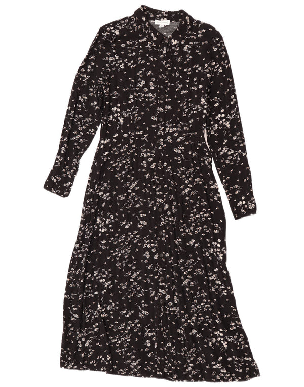 Warehouse Γυναικείο Maxi μακρυμάνικο πουκάμισο UK 12 Medium Black Floral