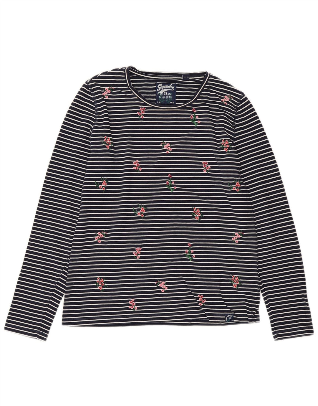 SUPERDRY Γυναικείο μακρυμάνικο 10 μικρό βαμβακερό μπλε ναυτικό ριγέ