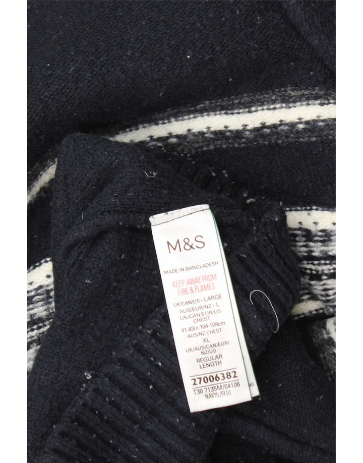 Marks & Spencer Ανδρικό πουλόβερ με λαιμόκοψη με φερμουάρ Μεγάλο μπλε ριγέ