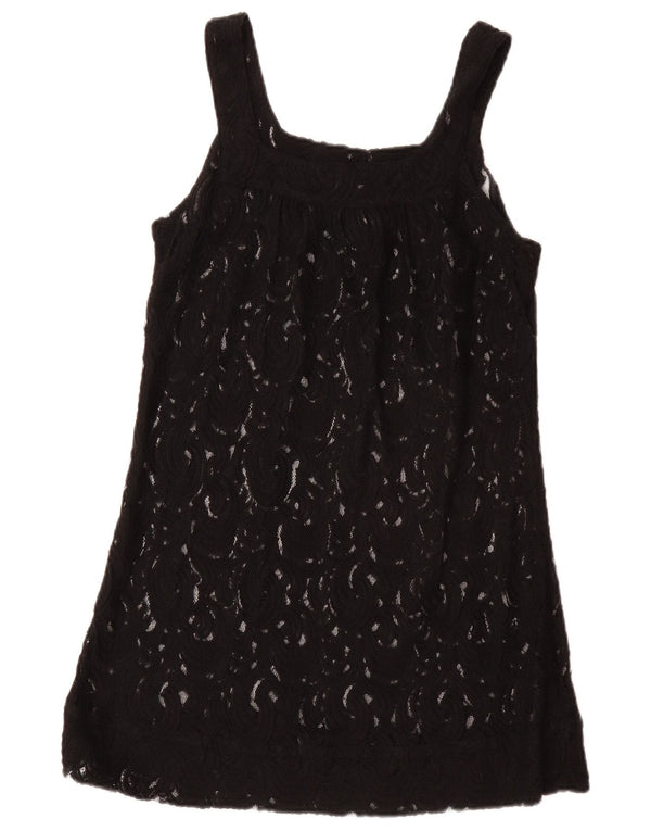 VINTAGE Γυναικείο Αμάνικο See Through Tunic Top UK 12 Medium Black Floral