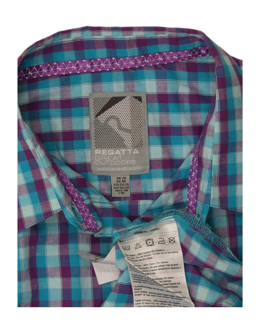 REGATTA Γυναικείο κοντομάνικο πουκάμισο UK 20 2XL Blue Check Cotton
