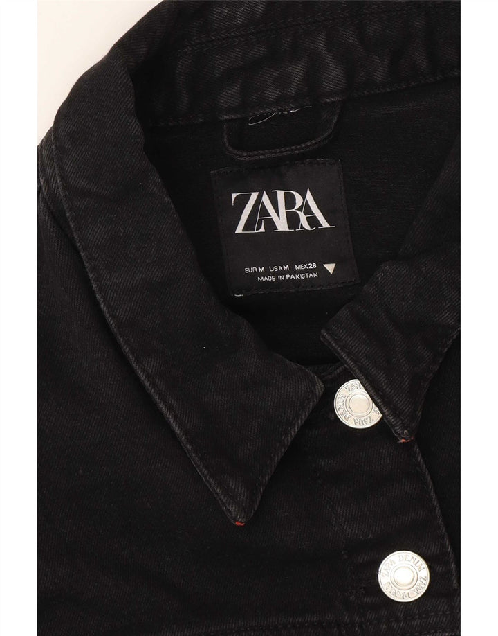 Zara Γυναικείο Crop Oversized Τζιν μπουφάν UK 14 Medium Black