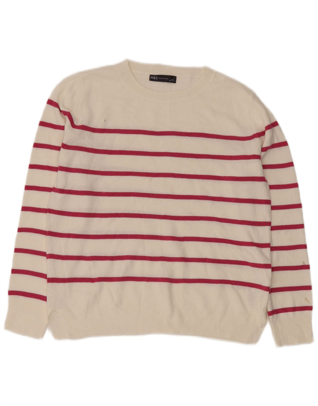 Marks & Spencer Γυναικείο πουλόβερ με λαιμόκοψη UK 10 Small White ριγέ