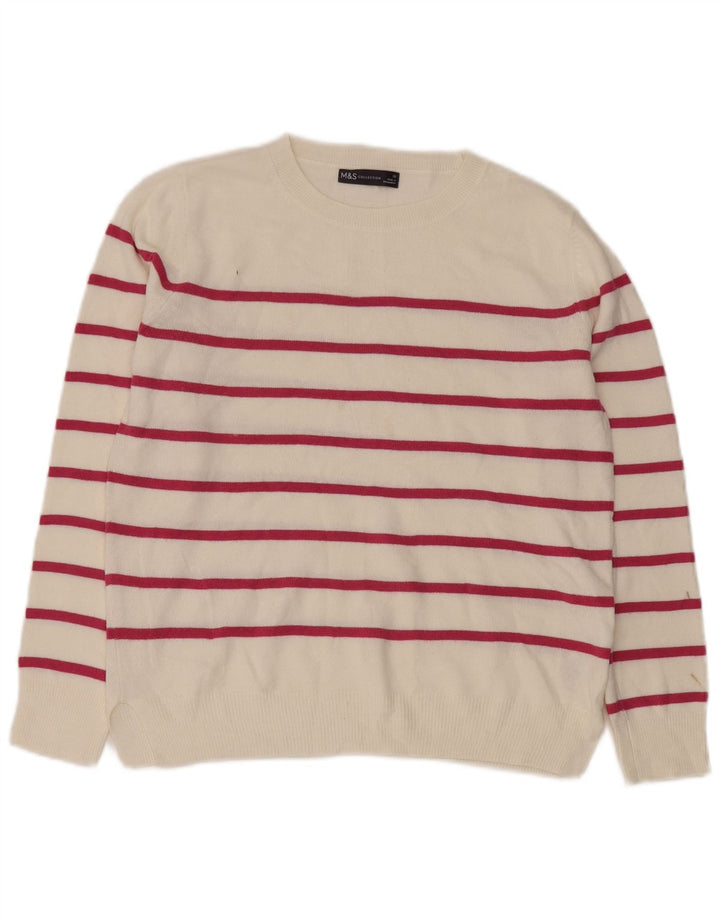 Marks & Spencer Γυναικείο πουλόβερ με λαιμόκοψη UK 10 Small White ριγέ