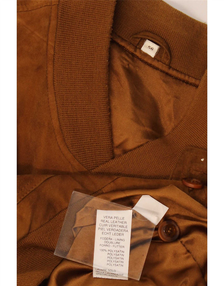 Vintage Ανδρικό Suede Bomber Jacket IT 56 3XL Καφέ Δερμάτινο
