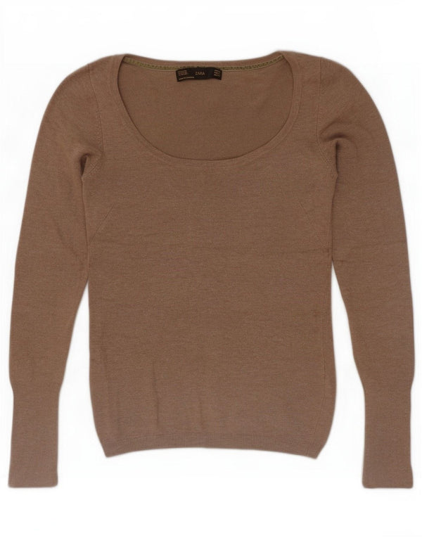 Zara Γυναικείο πουλόβερ με λαιμόκοψη UK 8 Small Beige Rayon