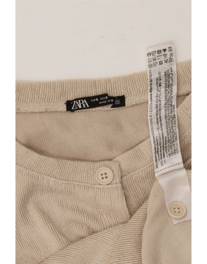 Zara Γυναικεία Ζακέτα Crop UK 10 Small Beige Polyester