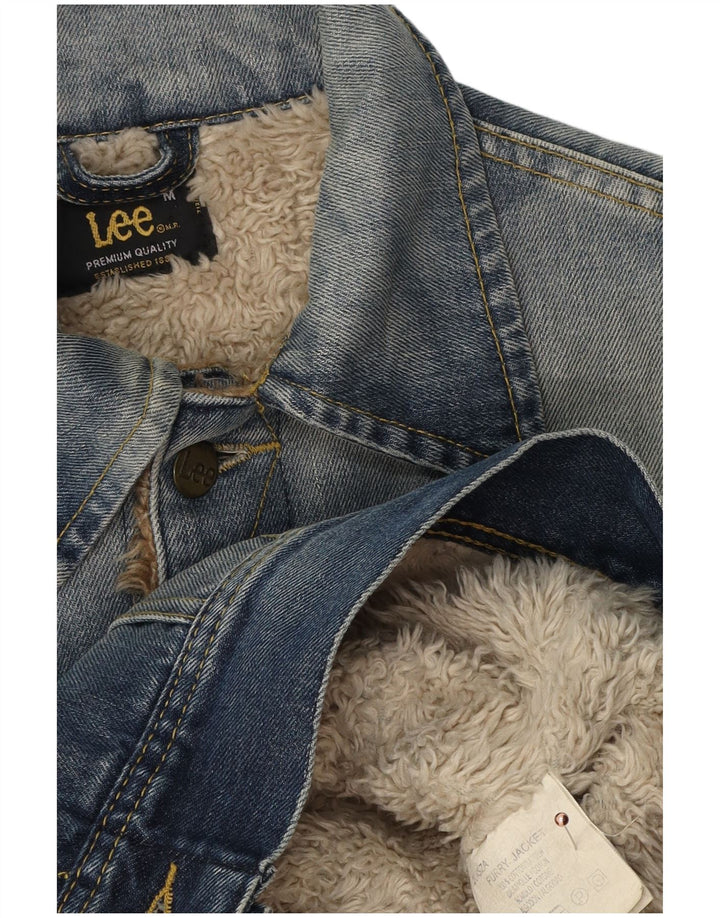 LEE Womens Sherpa Denim Jacket UK 14 Medium Blue Cotton