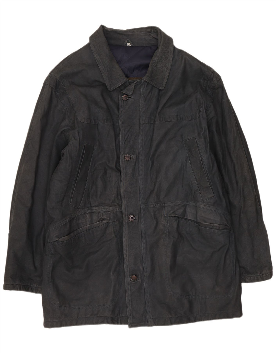 Blue Duck Ανδρικό Δερμάτινο Παλτό IT 50 Large Navy Blue