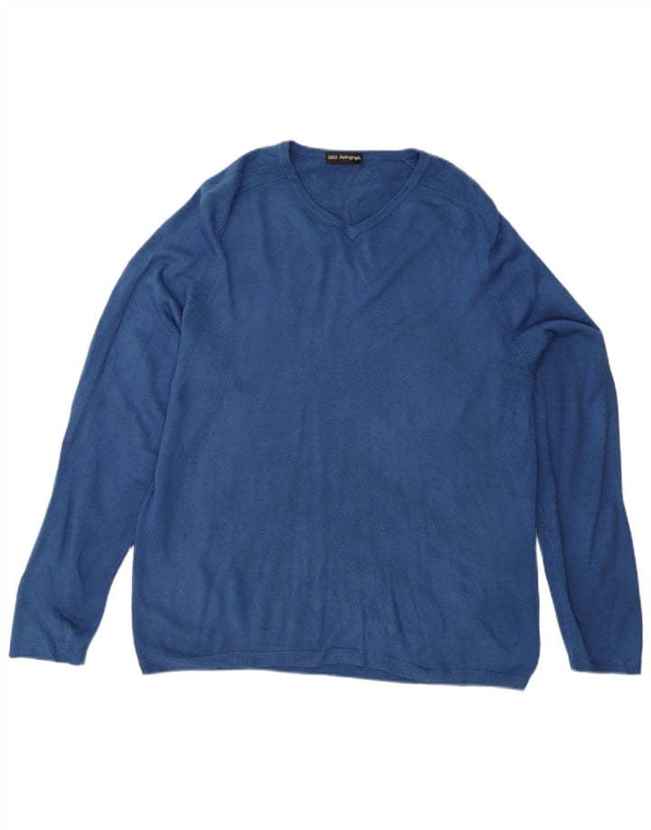 Ανδρικό πουλόβερ Marks & Spencer Autograph V-Neck Jumper Μεγάλο Μπλε Ακρυλικό