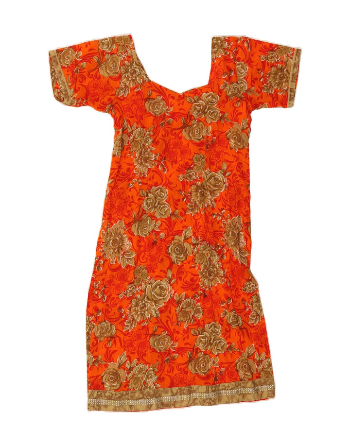 VINTAGE Womens Shift Dress UK 10 Small Orange Floral Vintage Vintage and Second-Hand Vintage from Messina Hembry 