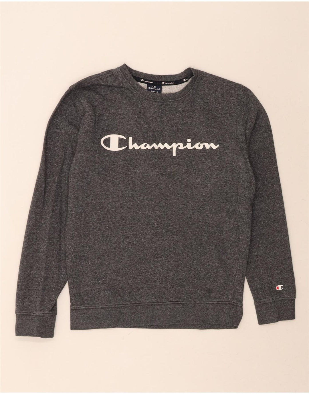 CHAMPION Mens Graphic Sweatshirt Jumper Small Grey Cotton Vintage Champion and Second-Hand Champion from Messina Hembry 