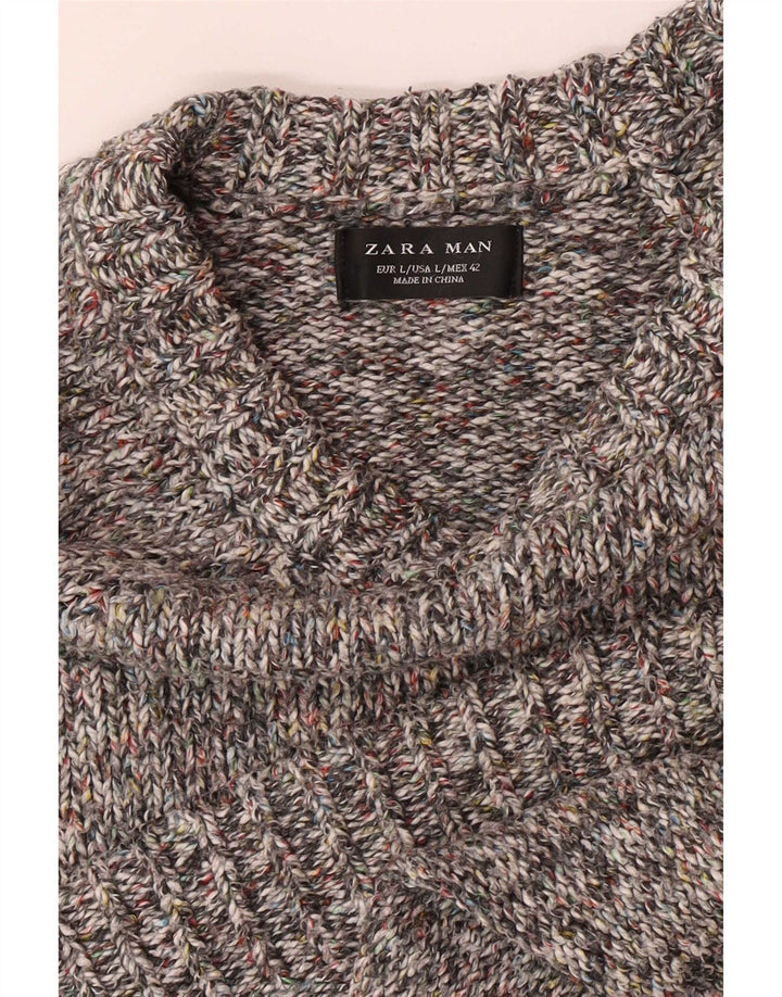 Ανδρικό πουλόβερ Zara Boat Neck Jumper Μεγάλο Γκρι Flecked