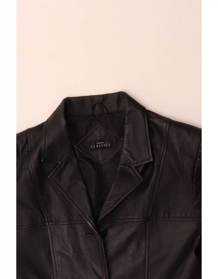 VINTAGE Γυναικείο Δερμάτινο Παλτό UK 14 Medium Black Leather