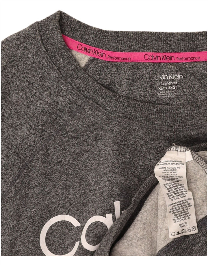 CALVIN KLEIN Γυναικείο Crop γραφικό φούτερ Jumper UK 18 XL Grey Flecked