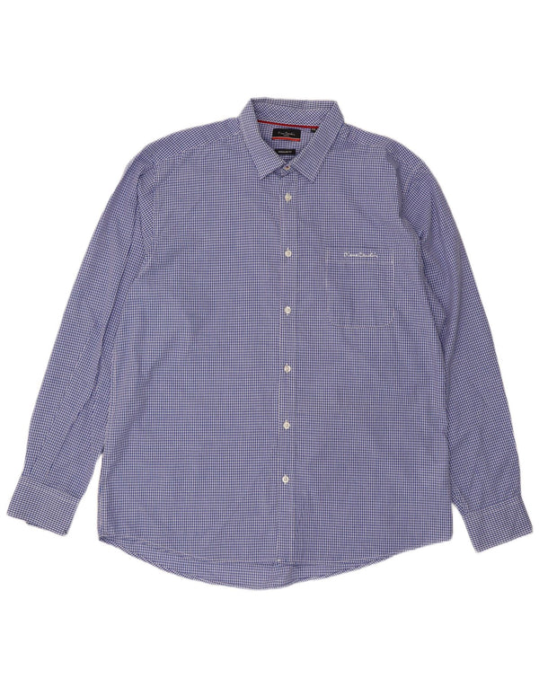 Pierre Cardin Ανδρικό πουκάμισο κανονικής εφαρμογής 2XL Blue Gingham Polyester