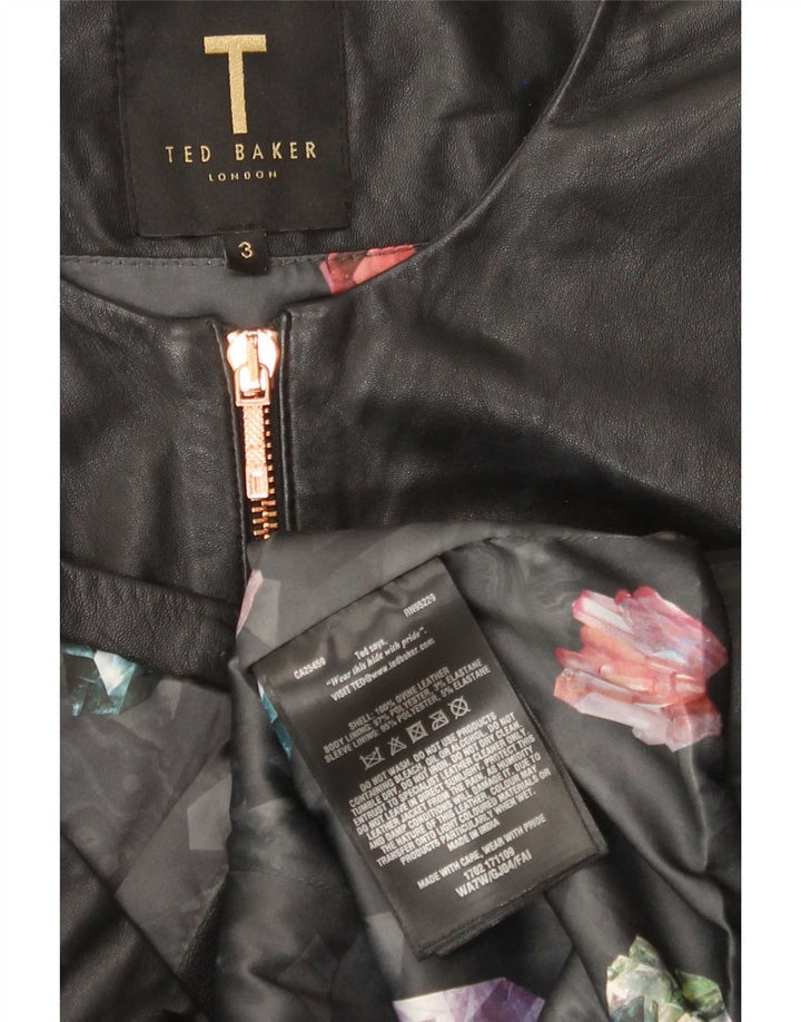 Ted Baker Γυναικείο Δερμάτινο Μπουφάν Crop 3/4 Μανίκι Μέγεθος 3 Μεσαίο Μαύρο