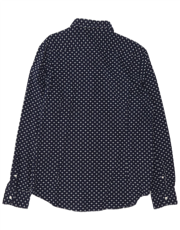 MASSIMO DUTTI Mens Shirt Large Navy Blue Spotted Cotton