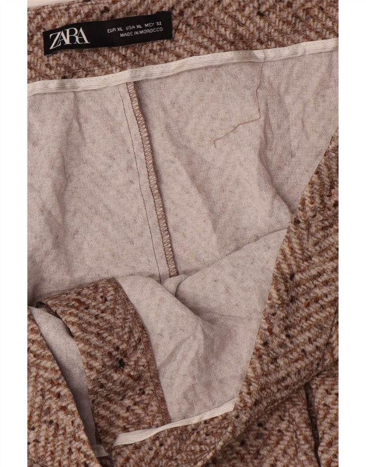 Zara Γυναικεία Midi Φούστα XL W32 Καφέ Chevron