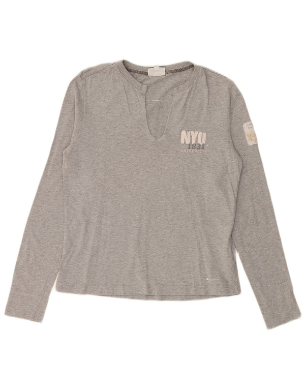 CHAMPION Γυναικείο τοπ μακρυμάνικο UK 14 μεγάλο γκρι βαμβακερό