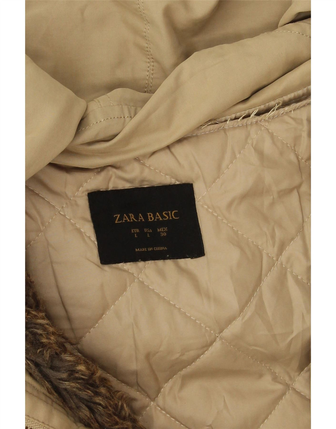 Zara Γυναικείο μπουφάν Parka με κουκούλα UK 16 Large Beige