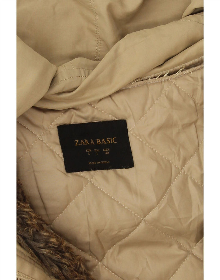 Zara Γυναικείο μπουφάν Parka με κουκούλα UK 16 Large Beige