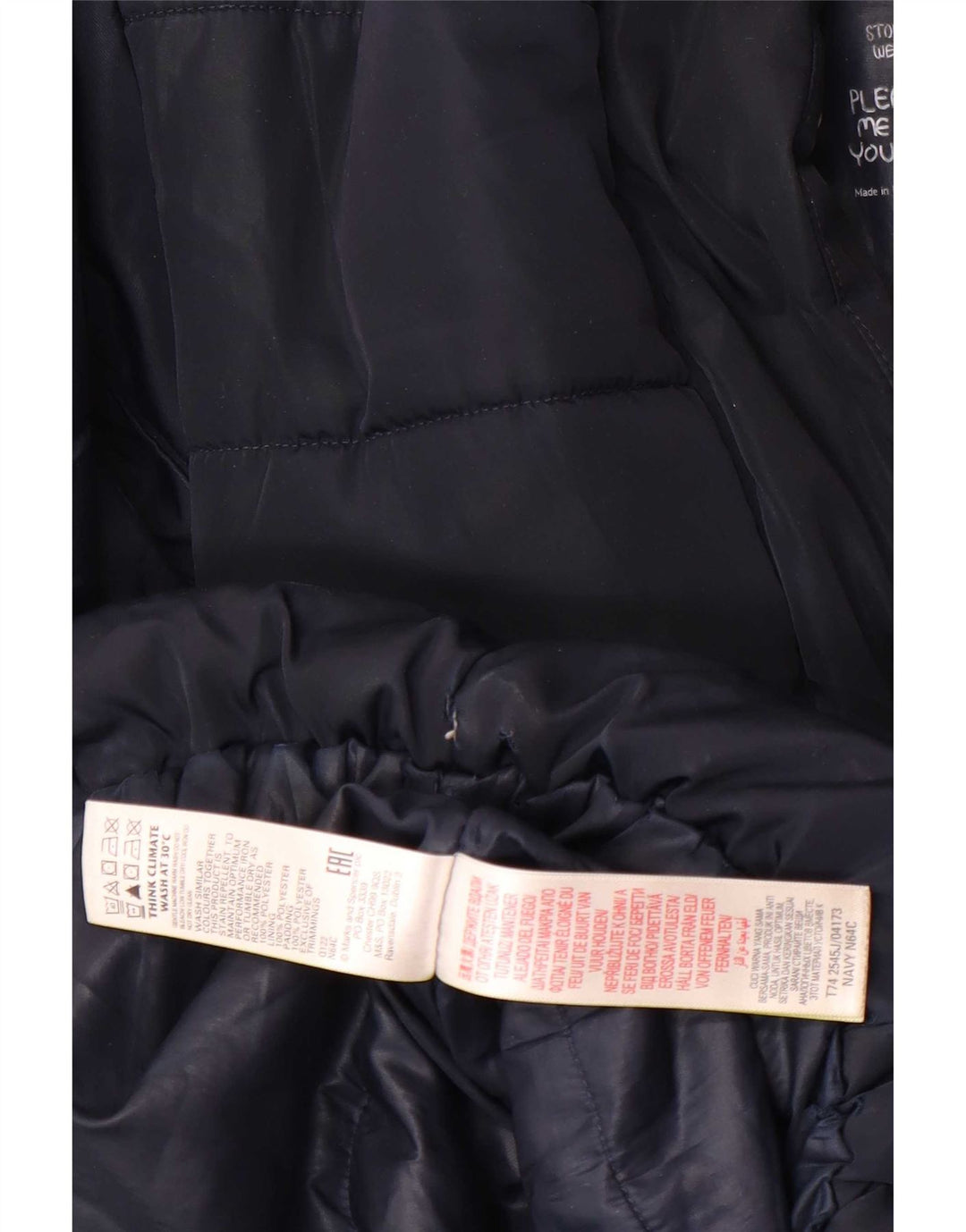 Marks & Spencer Girls με κουκούλα με επένδυση παλτό 11-12 ετών Navy Blue Polyester
