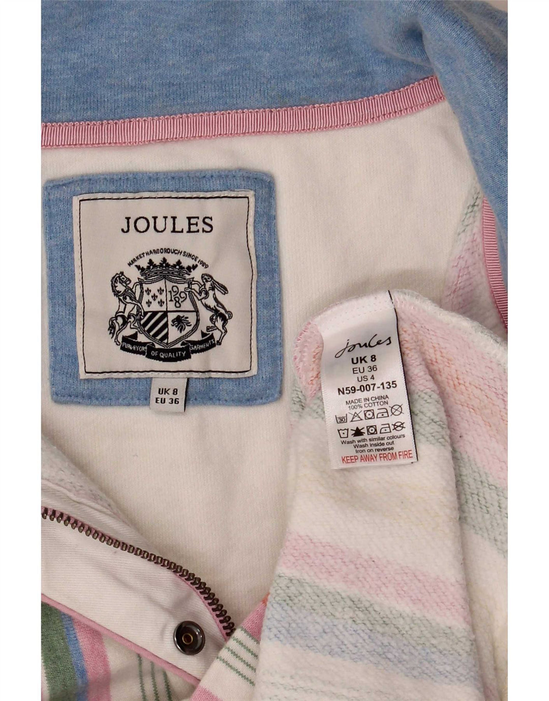 Joules Γυναικεία φούτερ με φερμουάρ Jumper UK 8 Μικρά πολύχρωμα ριγέ