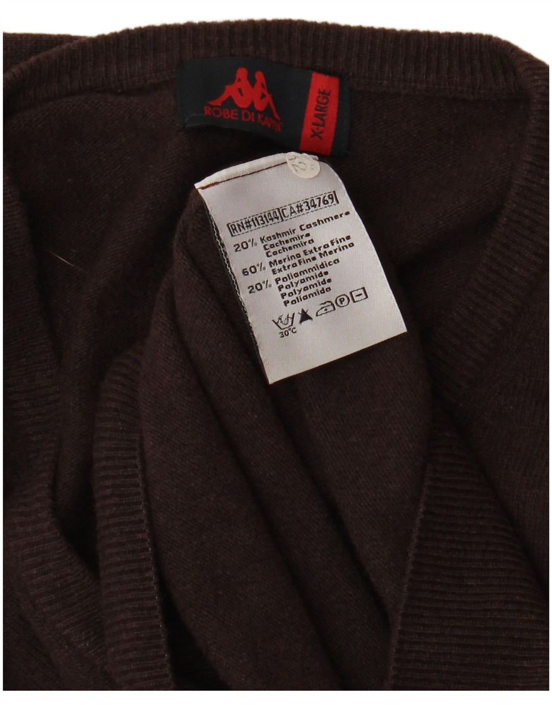 Ανδρικό πουλόβερ KAPPA με V λαιμόκοψη XL καφέ μαλλί