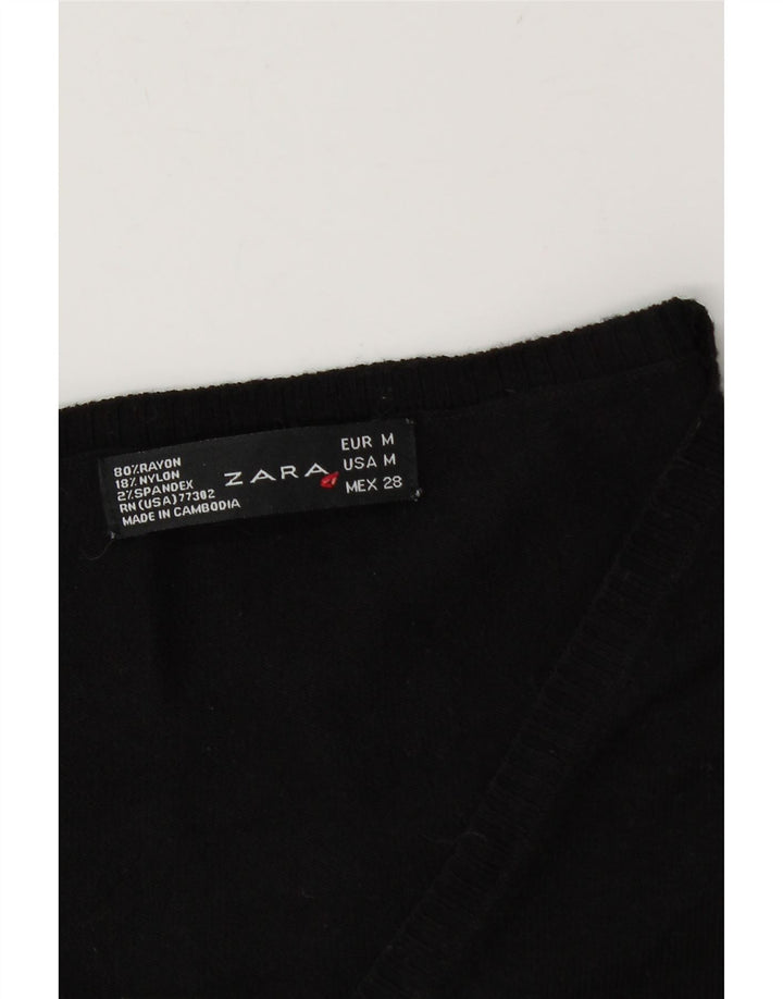 Zara Γυναικείο πουλόβερ με V λαιμόκοψη UK 12 Medium Black Rayon