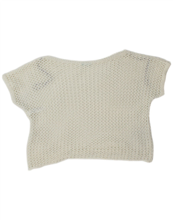 Benetton Γυναικείο Οπερμεγέθη Crochet Crop Top UK 10 Small White Cotton