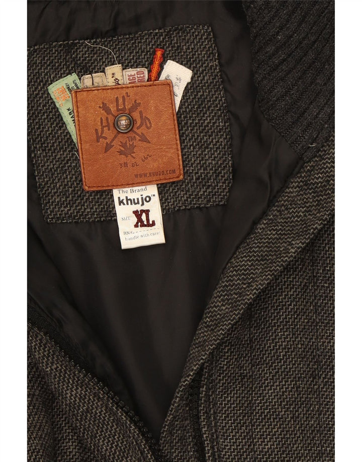 KHUJO Womens Hooded Overcoat UK 18 XL Grey Striped Polyester Vintage KHUJO and Second-Hand KHUJO from Messina Hembry 