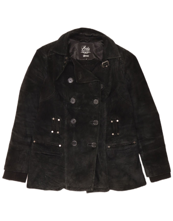 Vintage Γυναικείο Suede Pea Coat UK 18 XL μαύρο δέρμα