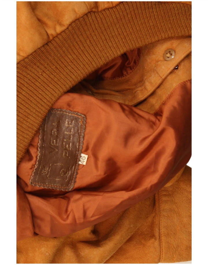 Vintage Ανδρικό Suede Bomber Jacket IT 46 Small Beige Leather