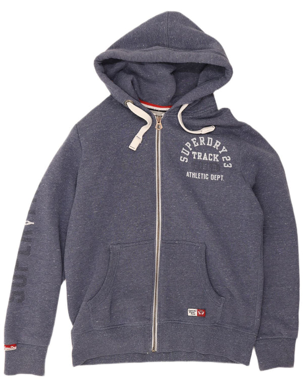 Superdry Mens Graphic Zip Hoodie Sweater 2XL Blue Flecked Cotton