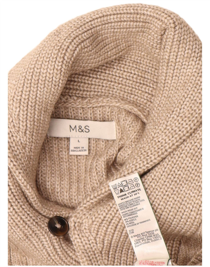 Marks & Spencer Ανδρική Ζακέτα πουλόβερ Μεγάλο Μπεζ Πολυεστέρας