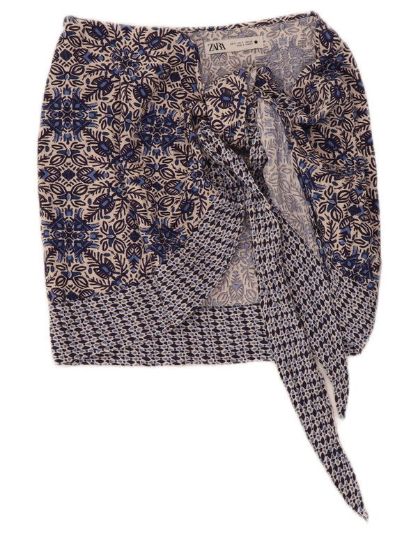 Zara Γυναικεία Wrap Φούστα Small W26 Blue Floral Βαμβακερό