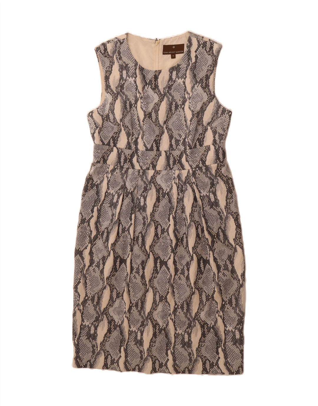 FENN WRIGHT MANSON Womens Sheath Dress UK 14 Large Grey Animal Print Vintage Fenn Wright Manson and Second-Hand Fenn Wright Manson from Messina Hembry 
