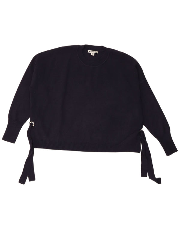 Whistles Womens Crop Crew Neck Jumper πουλόβερ UK 10 Small Navy Blue