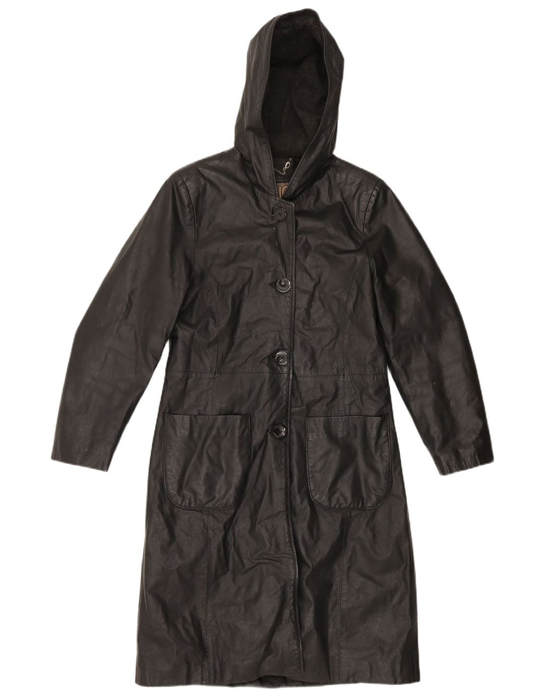 Vintage Γυναικείο Δερμάτινο Παλτό με Κουκούλα IT 44 Medium Black Leather