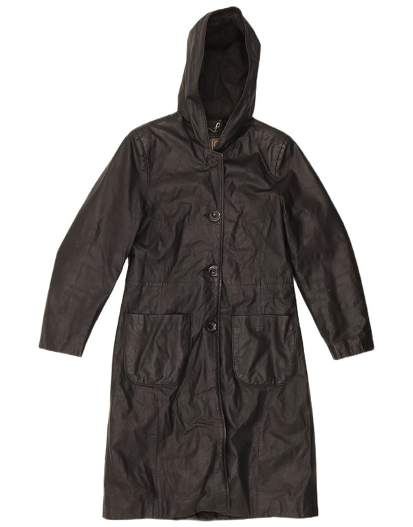 Vintage Γυναικείο Δερμάτινο Παλτό με Κουκούλα IT 44 Medium Black Leather