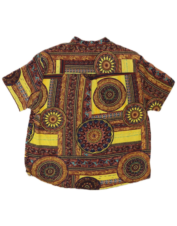 Vintage Ανδρικό κοντομάνικο πουλόβερ πουκάμισο Μεσαίο κίτρινο γεωμετρικό βαμβάκι