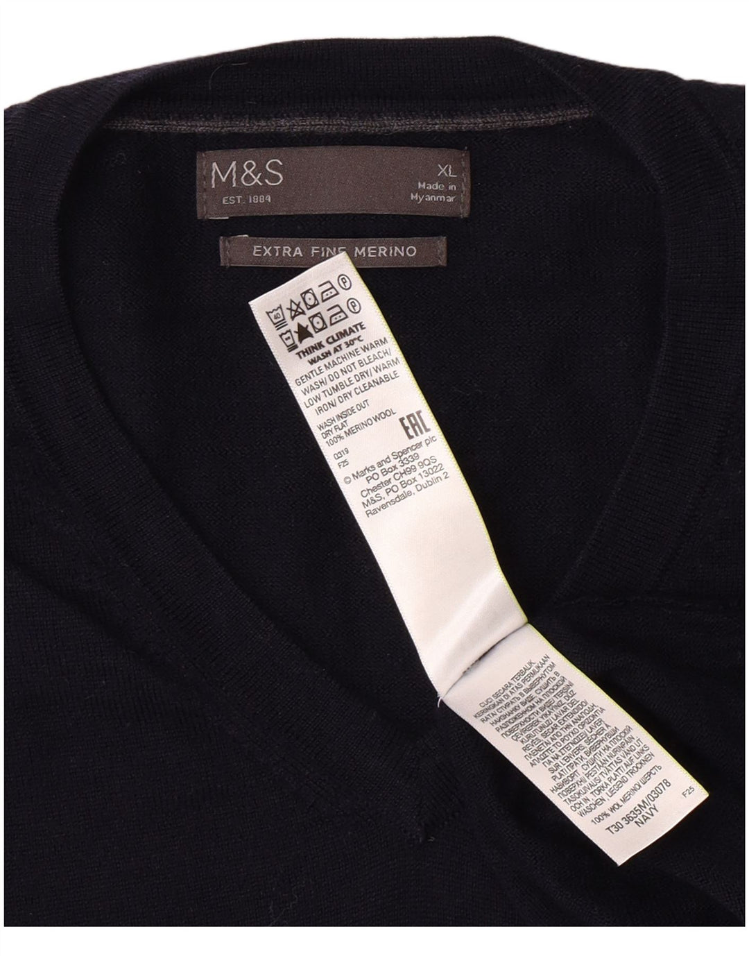 MARKS & SPENCER Ανδρικό πουλόβερ με λαιμόκοψη με V λαιμόκοψη XL Navy Blue Classic