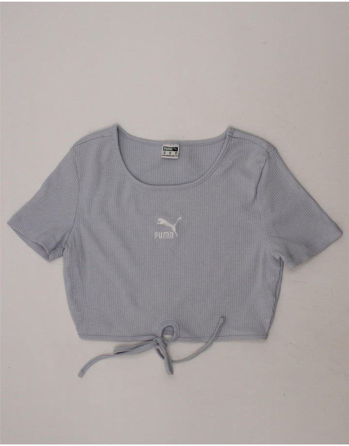 PUMA Womens Crop Graphic T-Shirt Top UK 12 Medium Grey Vintage Puma and Second-Hand Puma from Messina Hembry 
