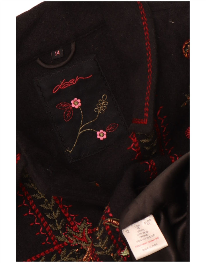 Dash Γυναικείο Bomber Jacket UK 14 Large Black Paisley Wool