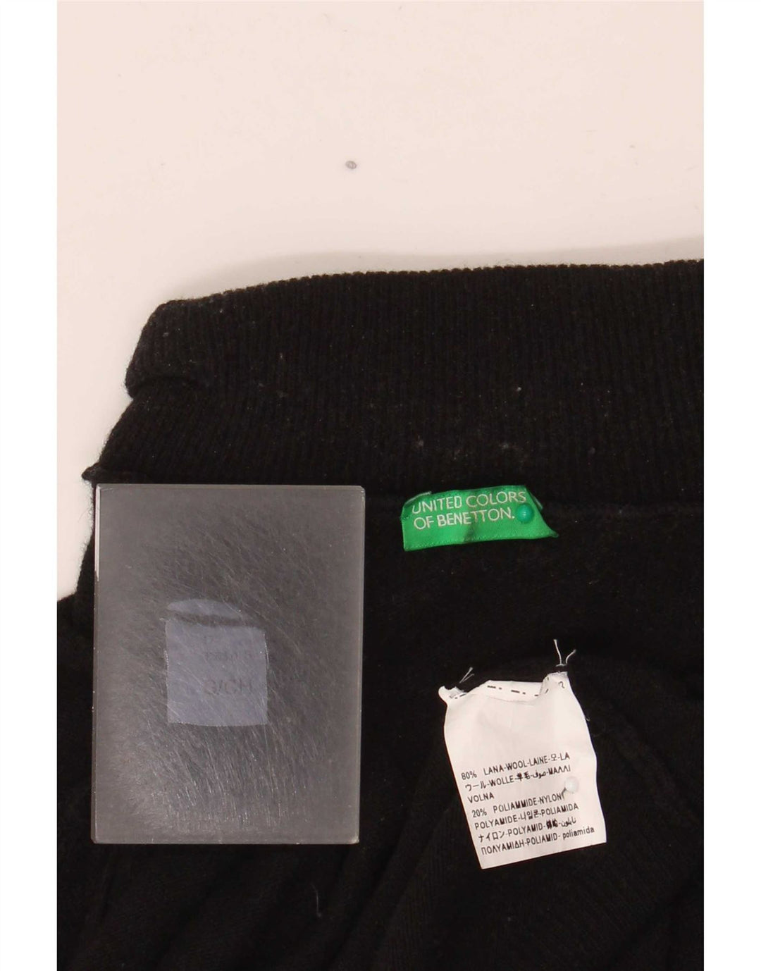 Γυναικείο πουλόβερ Benetton με ρολό λαιμόκοψη UK 10 Small Black Wool
