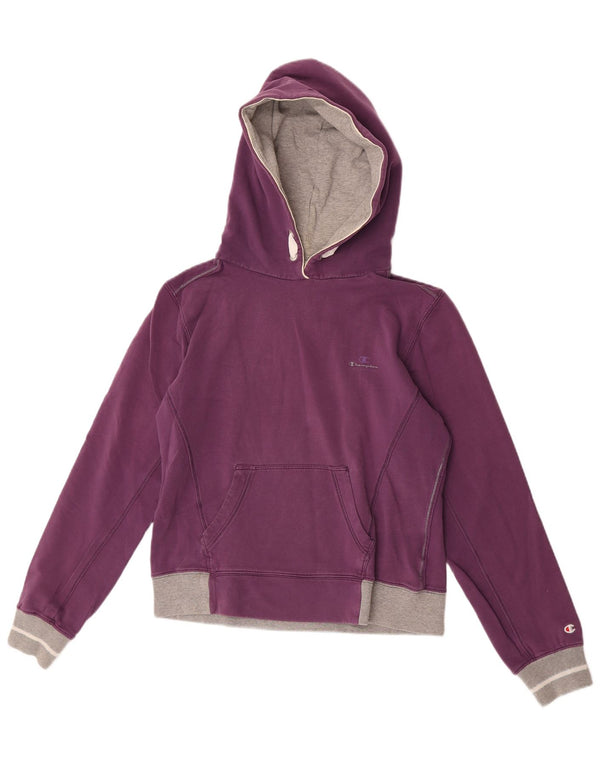 Champion Womens Crop Hoodie Jumper UK 16 Large Purple Colourblock Βαμβακερό