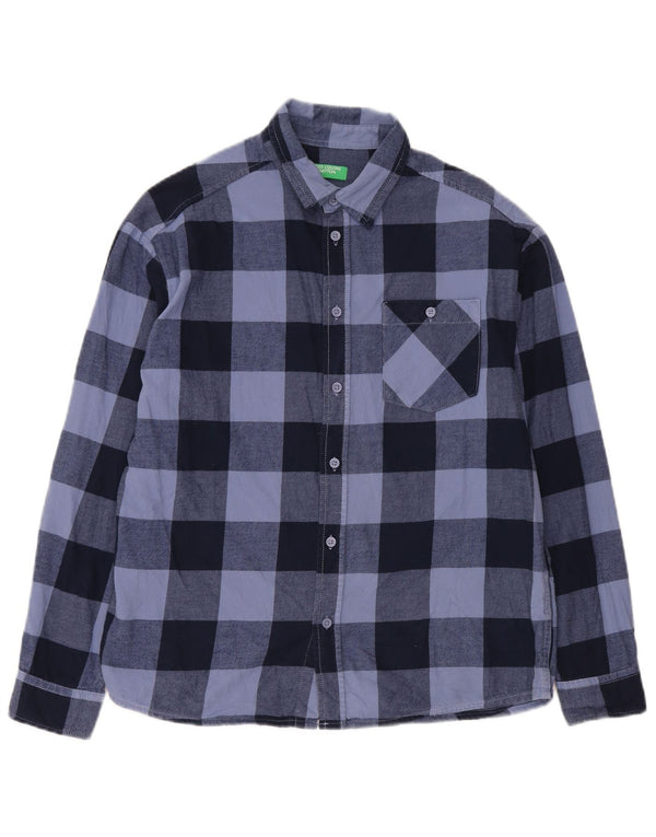 Benetton Boys Flannel πουκάμισο 13-14 ετών 3XL Blue Gingham Cotton