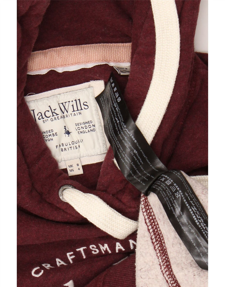 Jack Wills Γυναικείο Γραφικό Φούτερ με κουκούλα UK 8 Μικρό βαμβακερό μπορντό