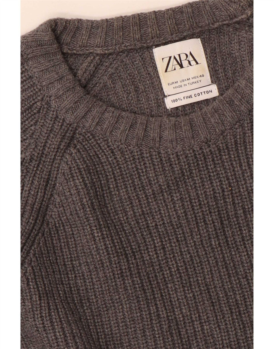Ανδρικό πουλόβερ Zara με λαιμόκοψη μεσαίου γκρι βαμβακερό
